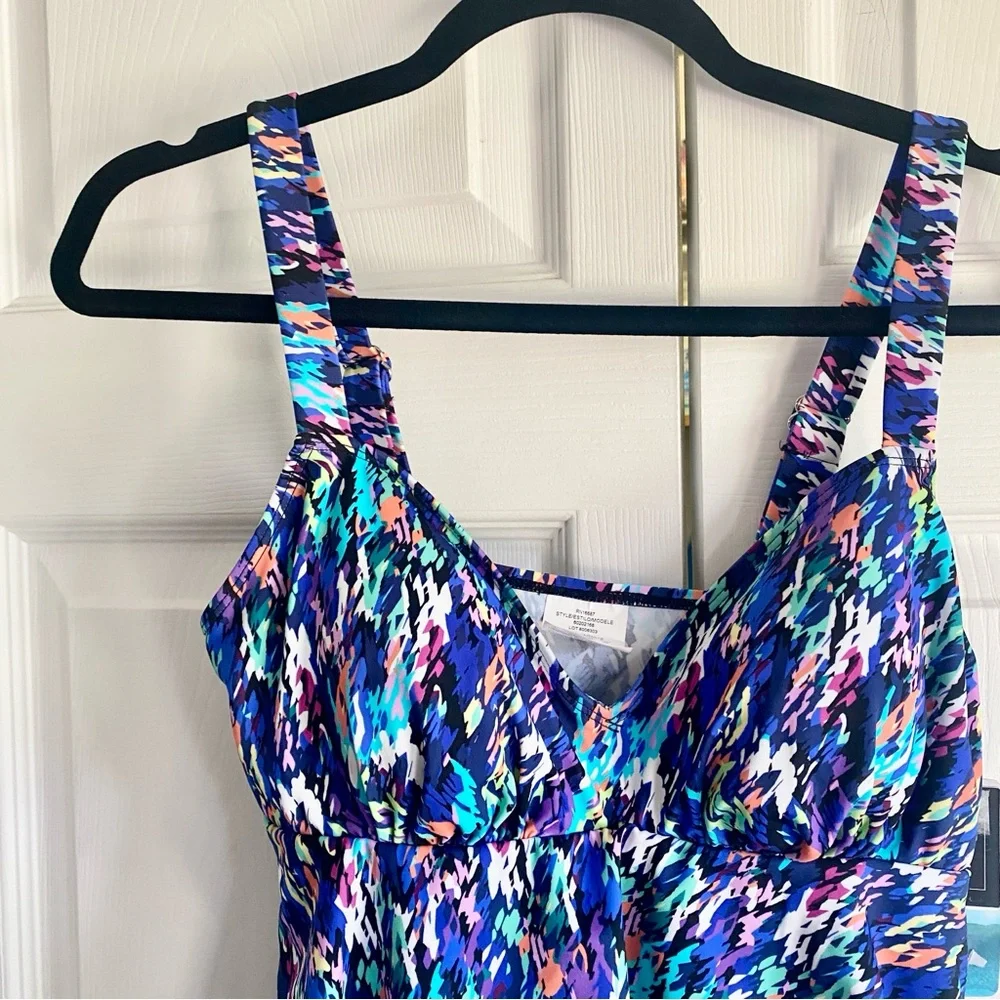 Swim Solutions Printed Tiered Fauxkini One-Piece Swimsuit 8 - Picture 4 of 7